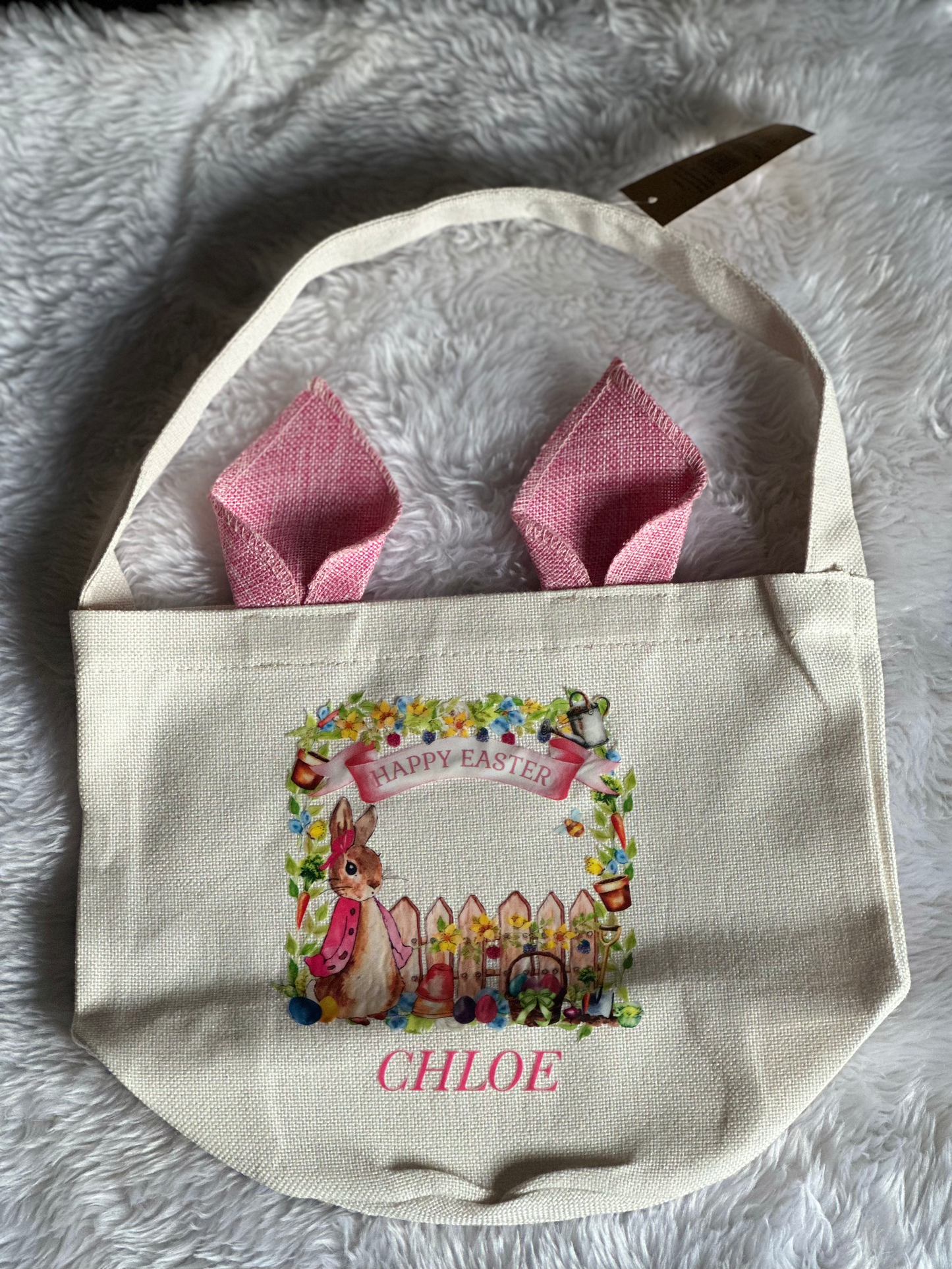 Stunning Personalise Easter Bunny Bags. Blue or Pink Ears