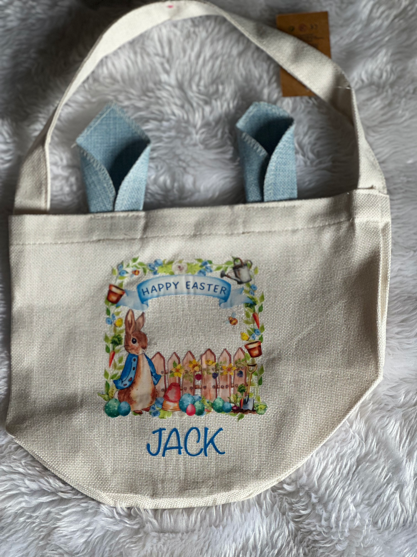 Stunning Personalise Easter Bunny Bags. Blue or Pink Ears