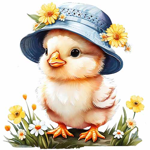 UV-DTF DECAL - Easter Chick In Blue Hat