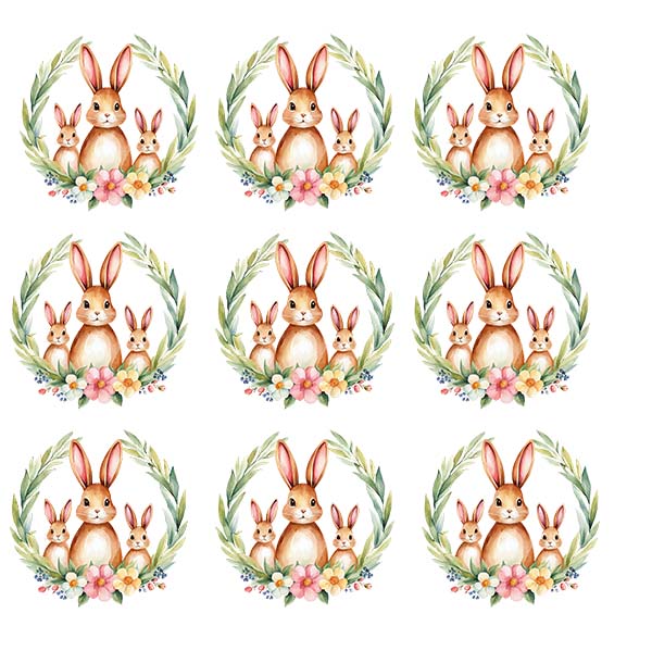 UV-DTF DECAL - Easter Rabbits In A Wreath