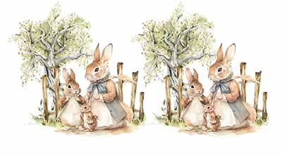 UV-DTF DECAL - Mum And Children Rabbits