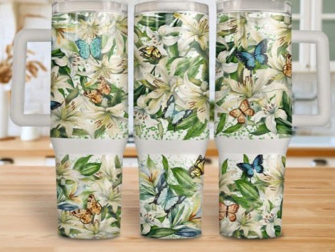 40oz  Tumbler - Green Flowers