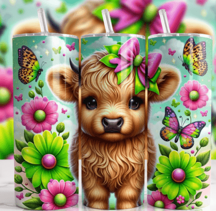 20oz Tumbler Colourful Highland Cow