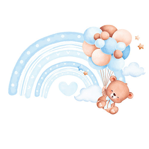 UV-DTF DECAL - Blue Rainbow With Teddy Bear