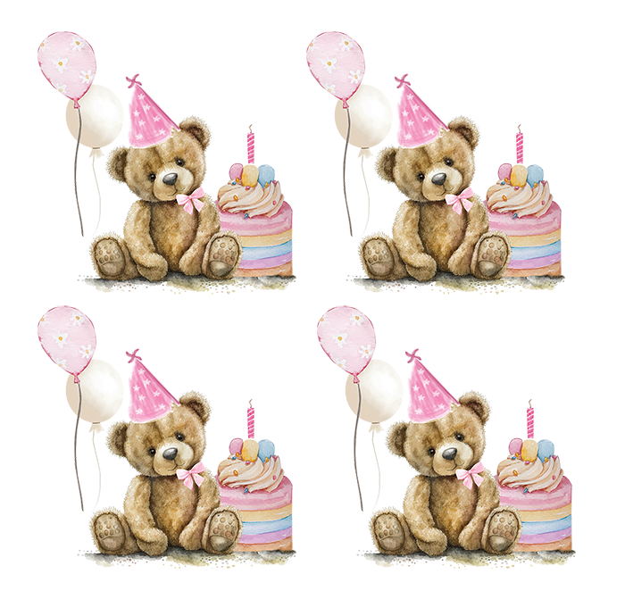 UV-DTF DECAL - Birthday Teddy Pink