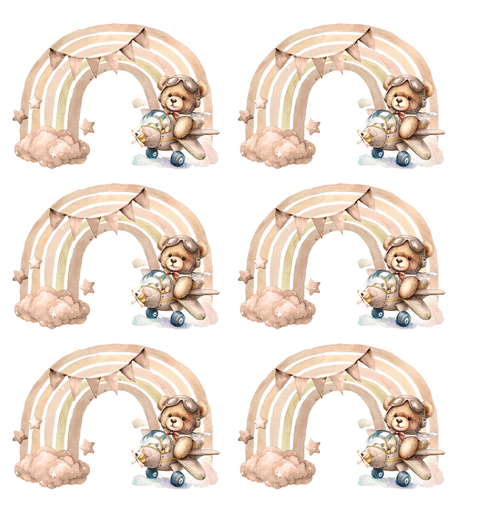 UV-DTF DECAL - Teddy In Aeroplane With Rainbow