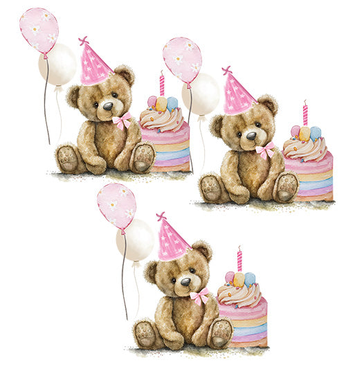DTF TRANSFER - Birthday Bear With Pink Hat