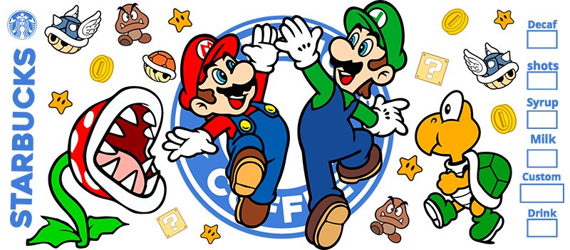 UV-DTF DECAL - Mario Coffee Design Mug Wrap (16oz)