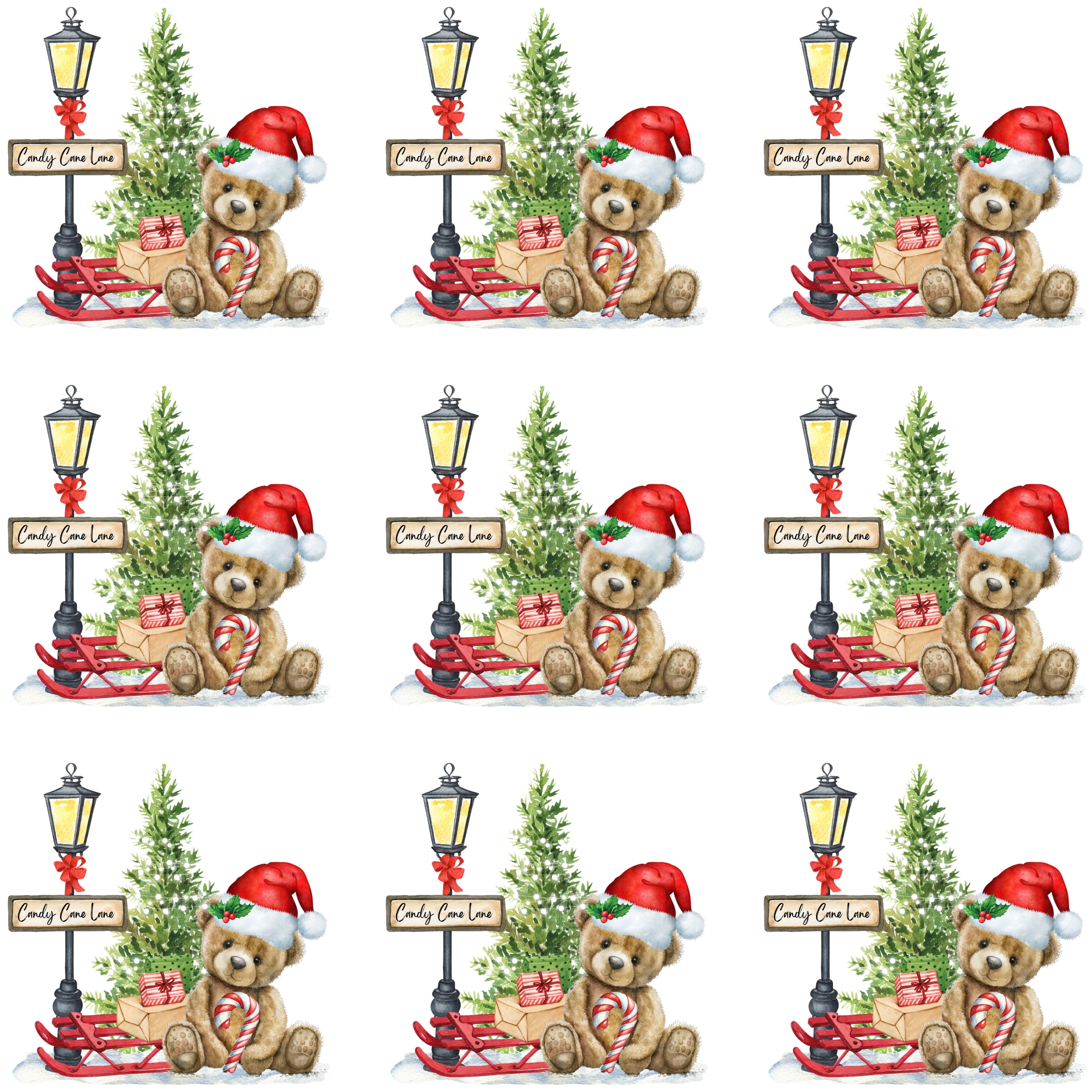 UV-DTF DECAL - Christmas Teddy And Tree