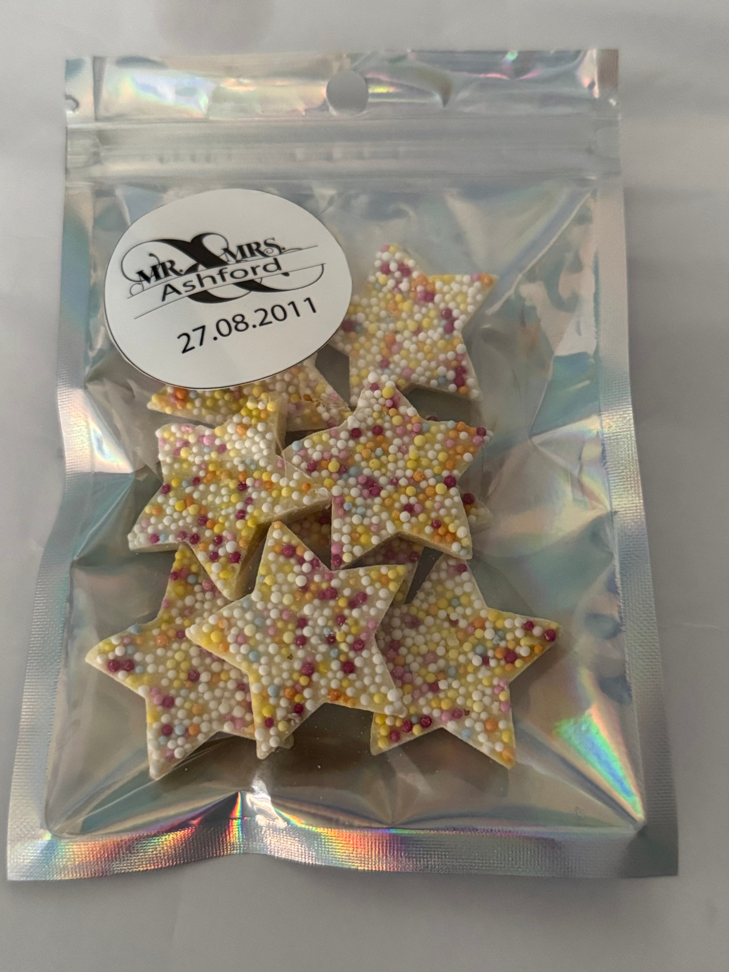 Sweets - Personalised Wedding Favours. White Chocolate Stars.