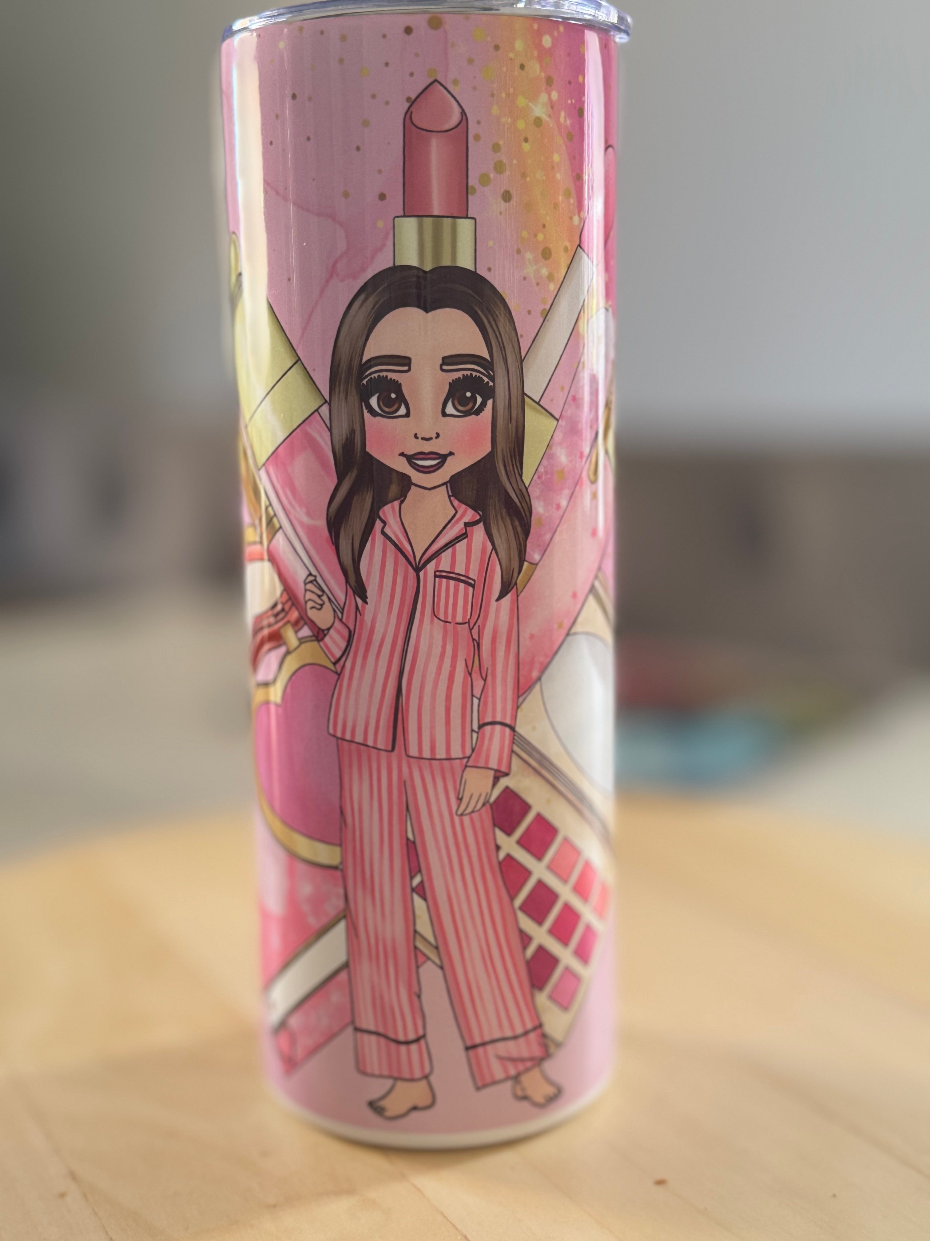 20oz Tumbler -  Pink Make - Up Girl. With Paper