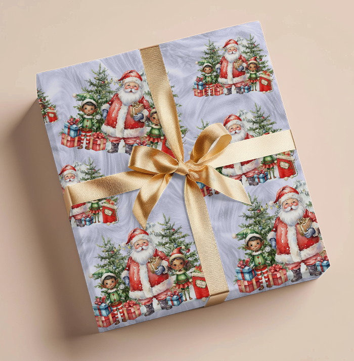Wrapping Paper - Santa And Elves Design