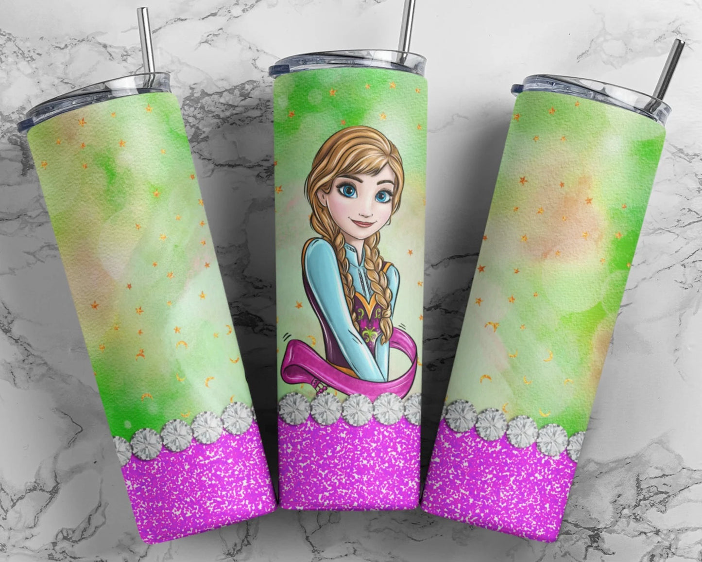 Personlised Disney Princess 20oz Tumbler With Straw, Gift, Present, Princess, Hand Made.