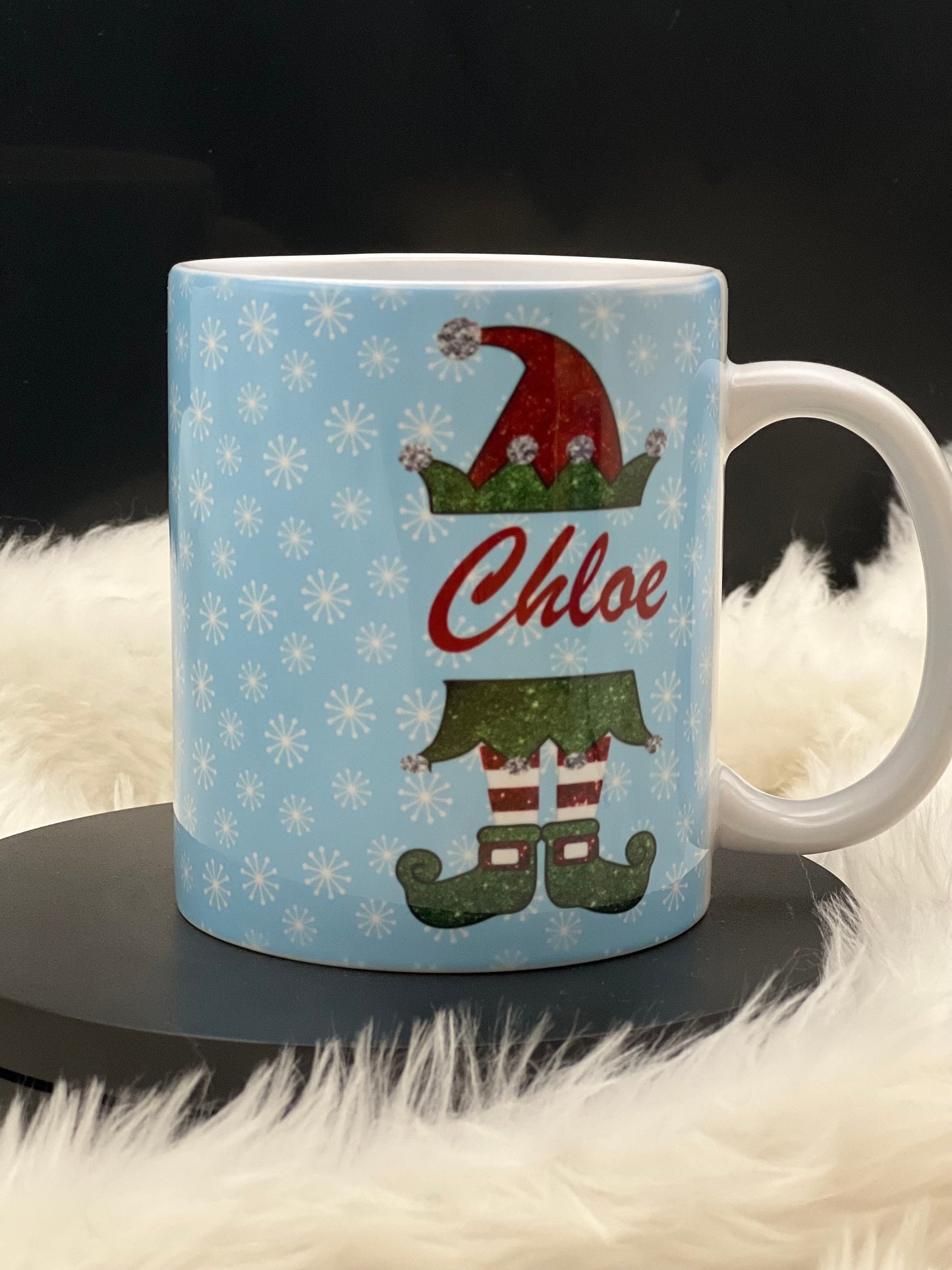 Personalised Christmas Elf Mug, His Or Hers, Boy Or Girl, Gift, Present, Cosy Nights In.