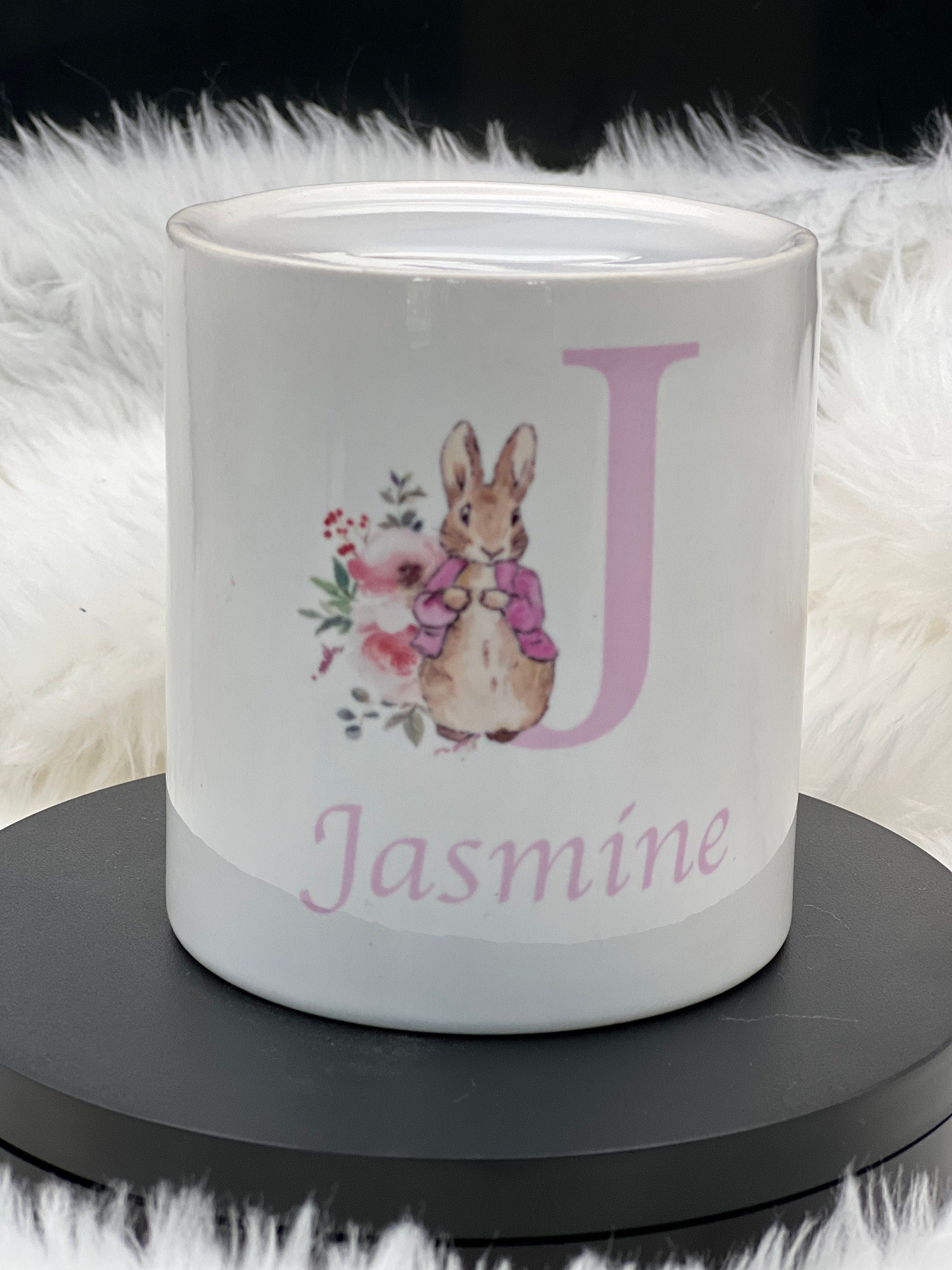 Beautiful Personalised Girl Flopsy Bunny Money Box. Christening Gift. Present For Baby Girl. Hand Made.Personlised Teddy. Two Gifts.