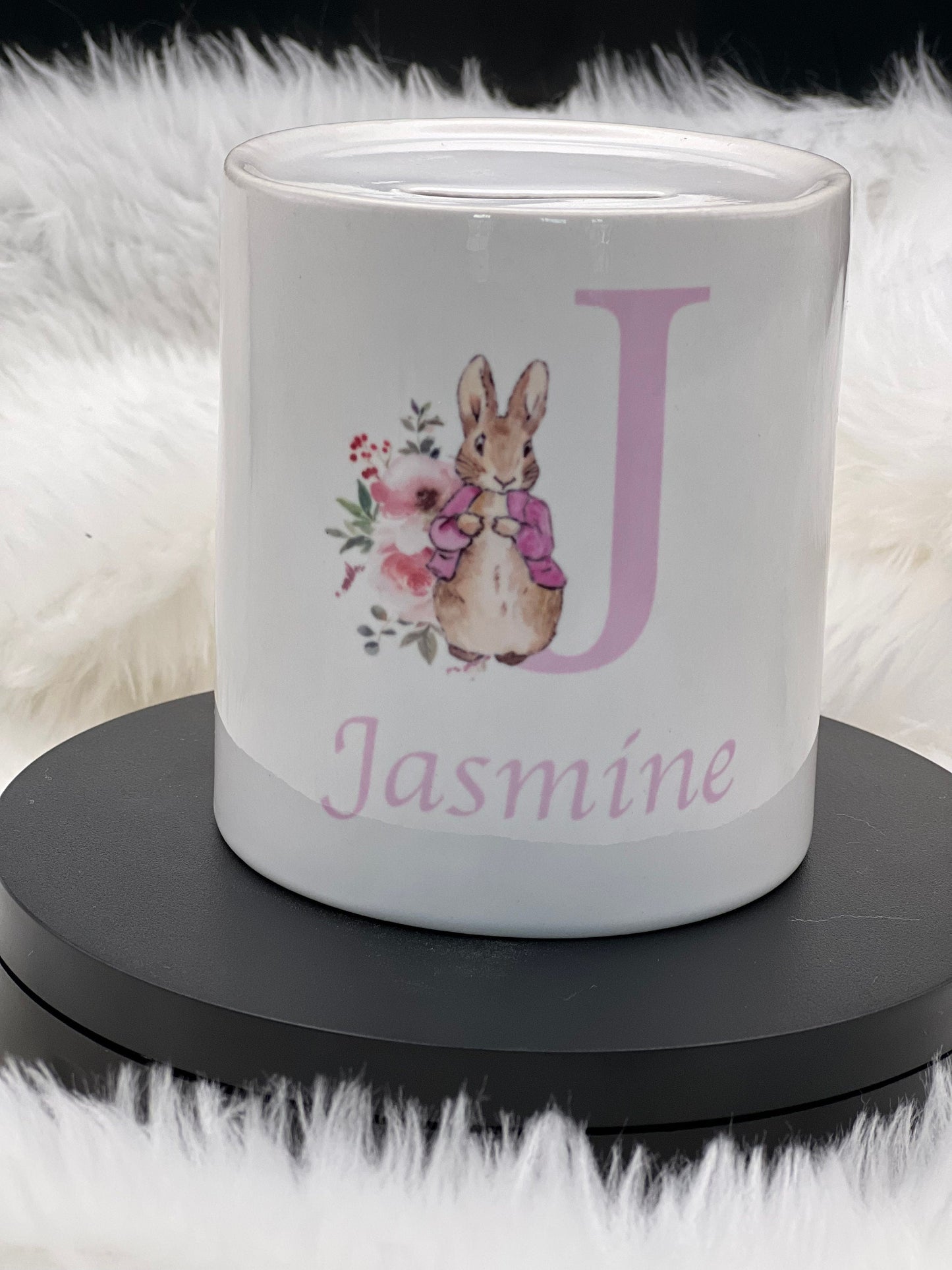 Beautiful Personalised Girl Flopsy Bunny Money Box. Christening Gift. Present For Baby Girl. Hand Made.Personlised Teddy. Two Gifts.