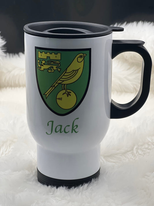Football Badge Travel Mug, Cup, Personalised, Gift