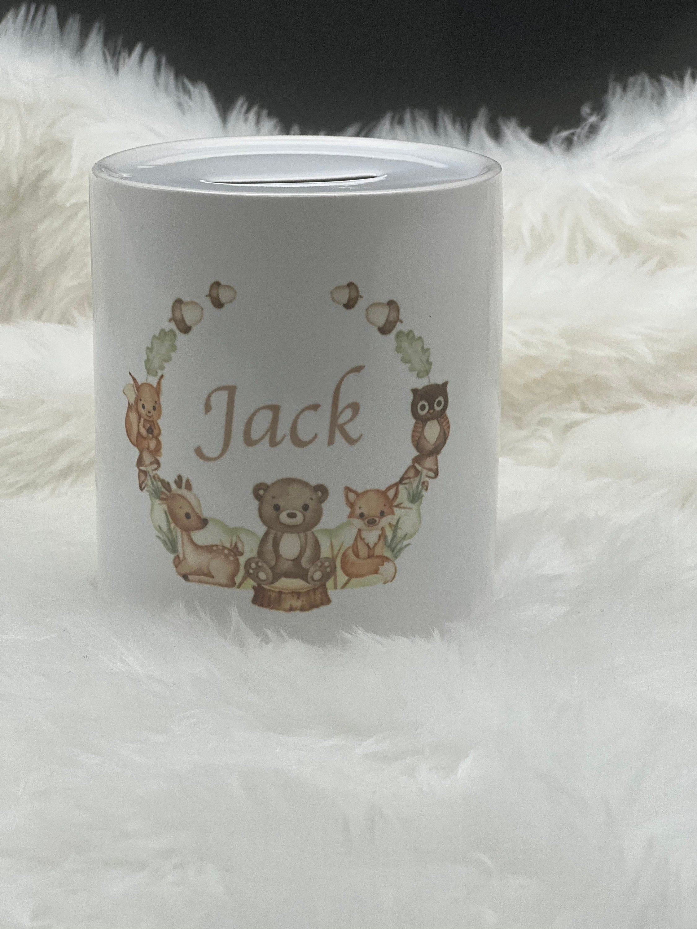 Beautiful  Personalised Money Box. Present For Baby. Christening Gift. Hand Made. Cute Animals.