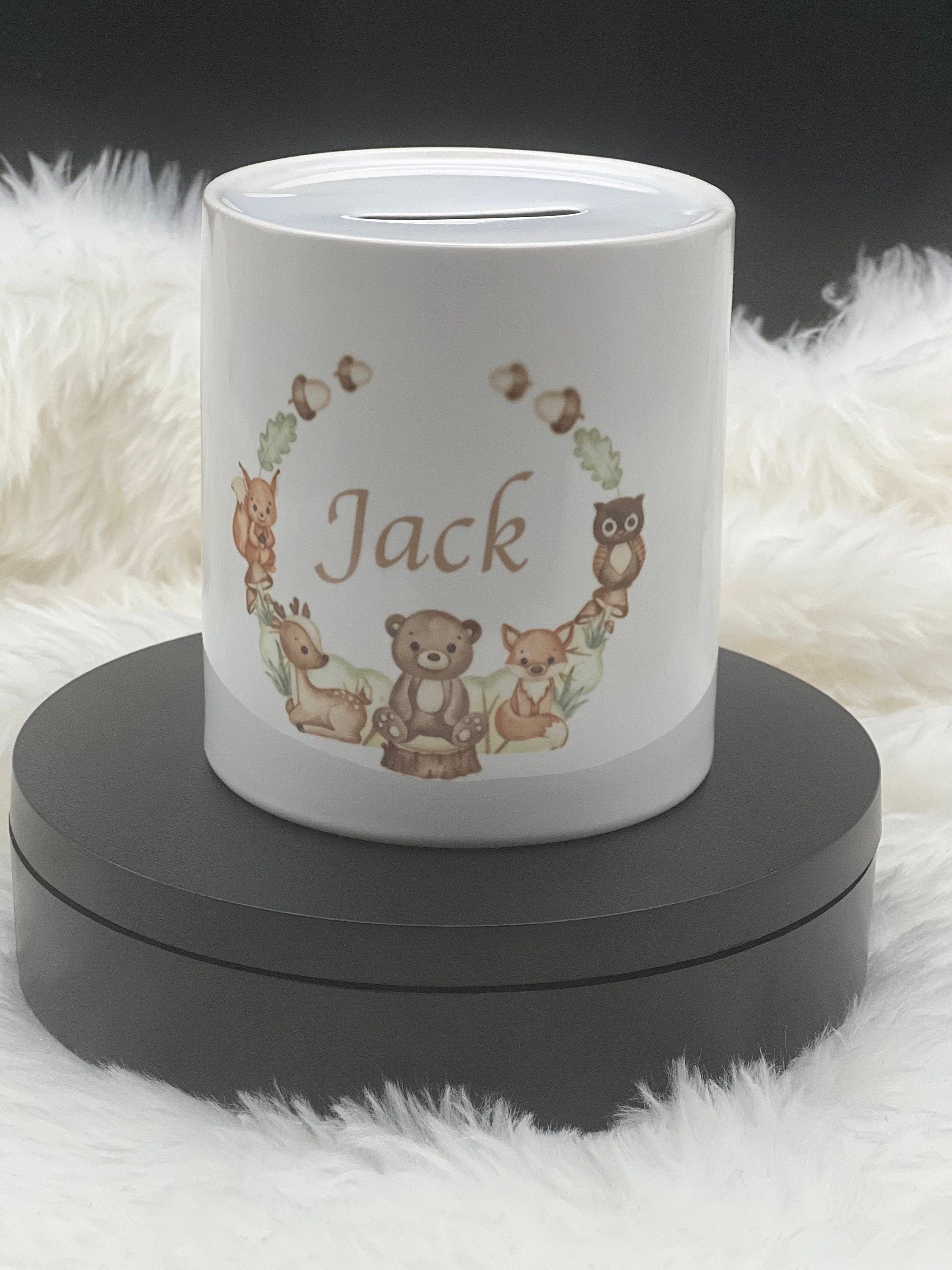 Beautiful  Personalised Money Box. Present For Baby. Christening Gift. Hand Made. Cute Animals.