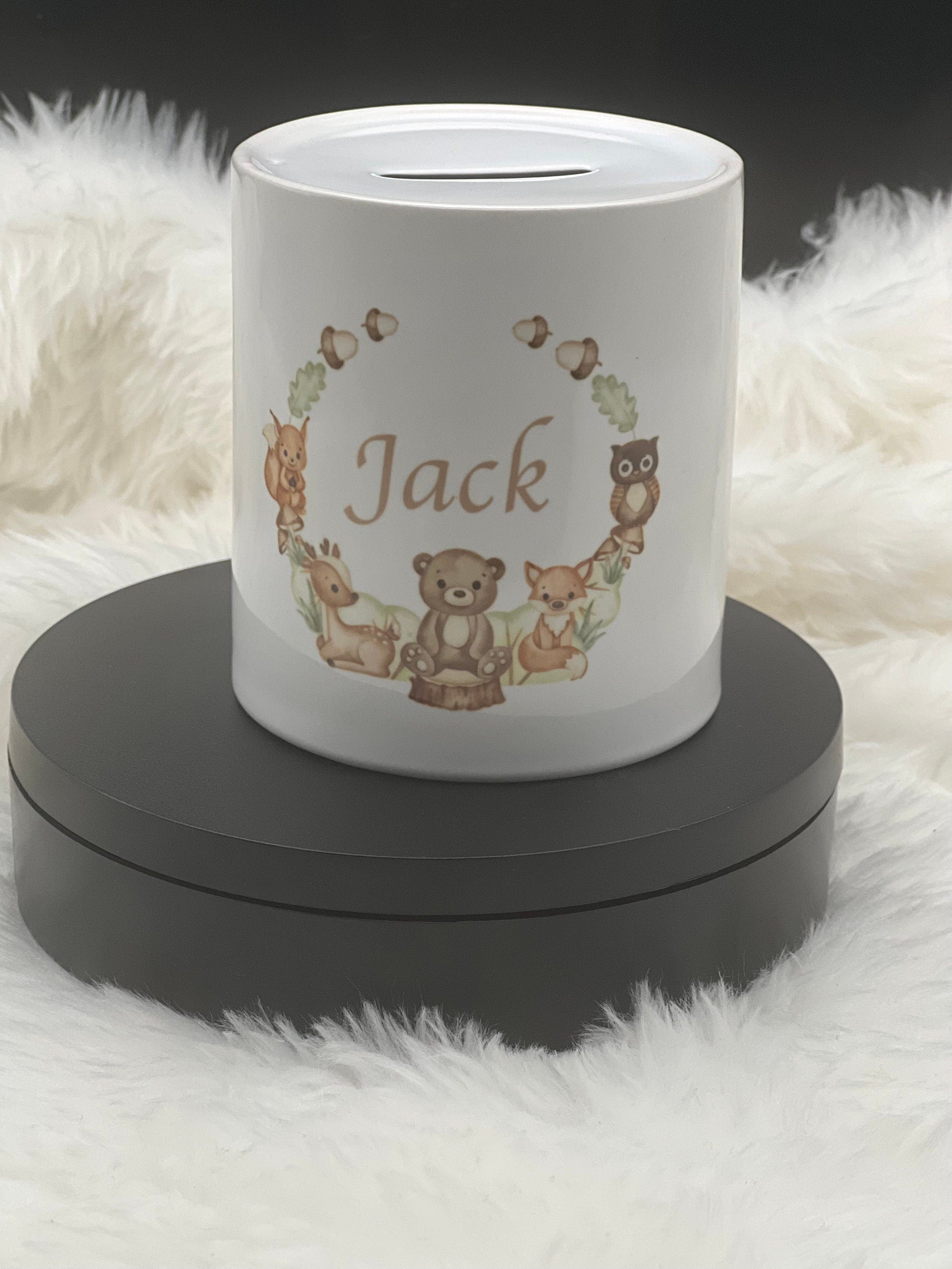 Beautiful  Personalised Money Box. Present For Baby. Christening Gift. Hand Made. Cute Animals.