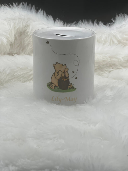 Beautiful Personlised Disney Money Box. Winnie The Pooh. Gift For Baby. Present.