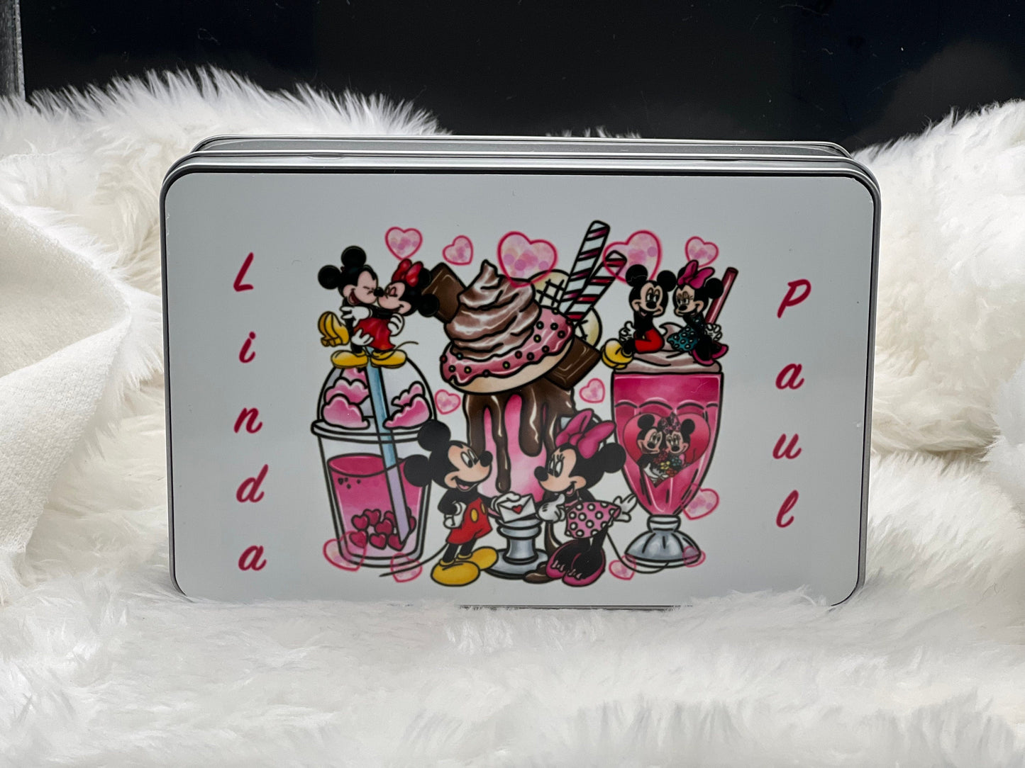 Beautiful, Personlised, Disney Tin, Made To Order Valentines Gift For Him, For Her Keep sake Box.