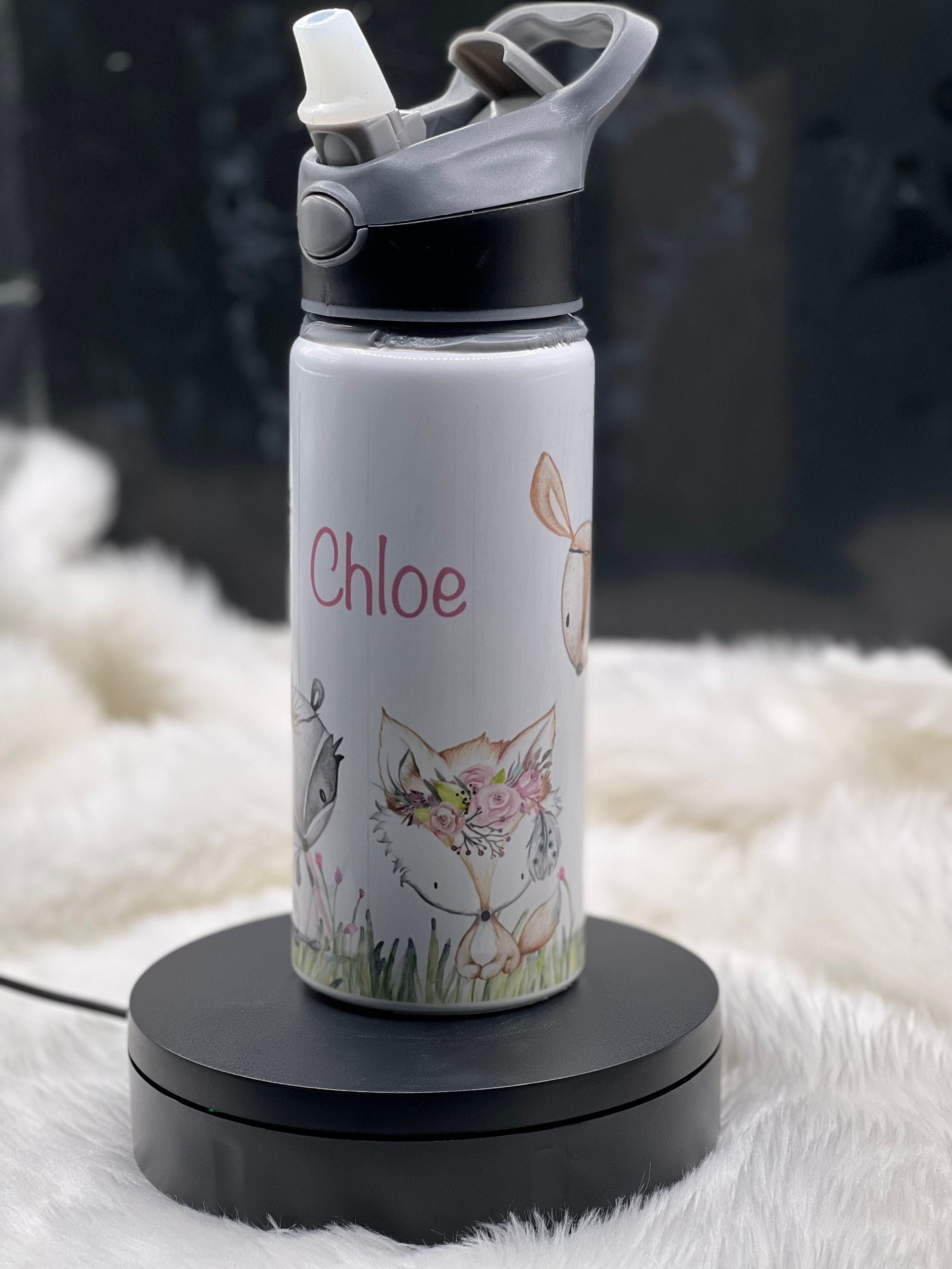 Beautiful Personlised Woodland Creatures Water Bottle. Hand Made. Kids. Back To School. Children Gift.